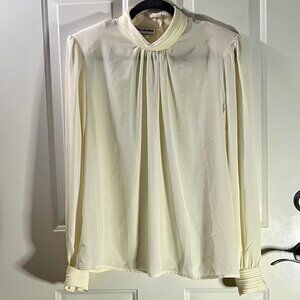 Vintage Helene St. Marie Ivory Blouse SZ 16 Button Back Gathered Collar & Cuffs